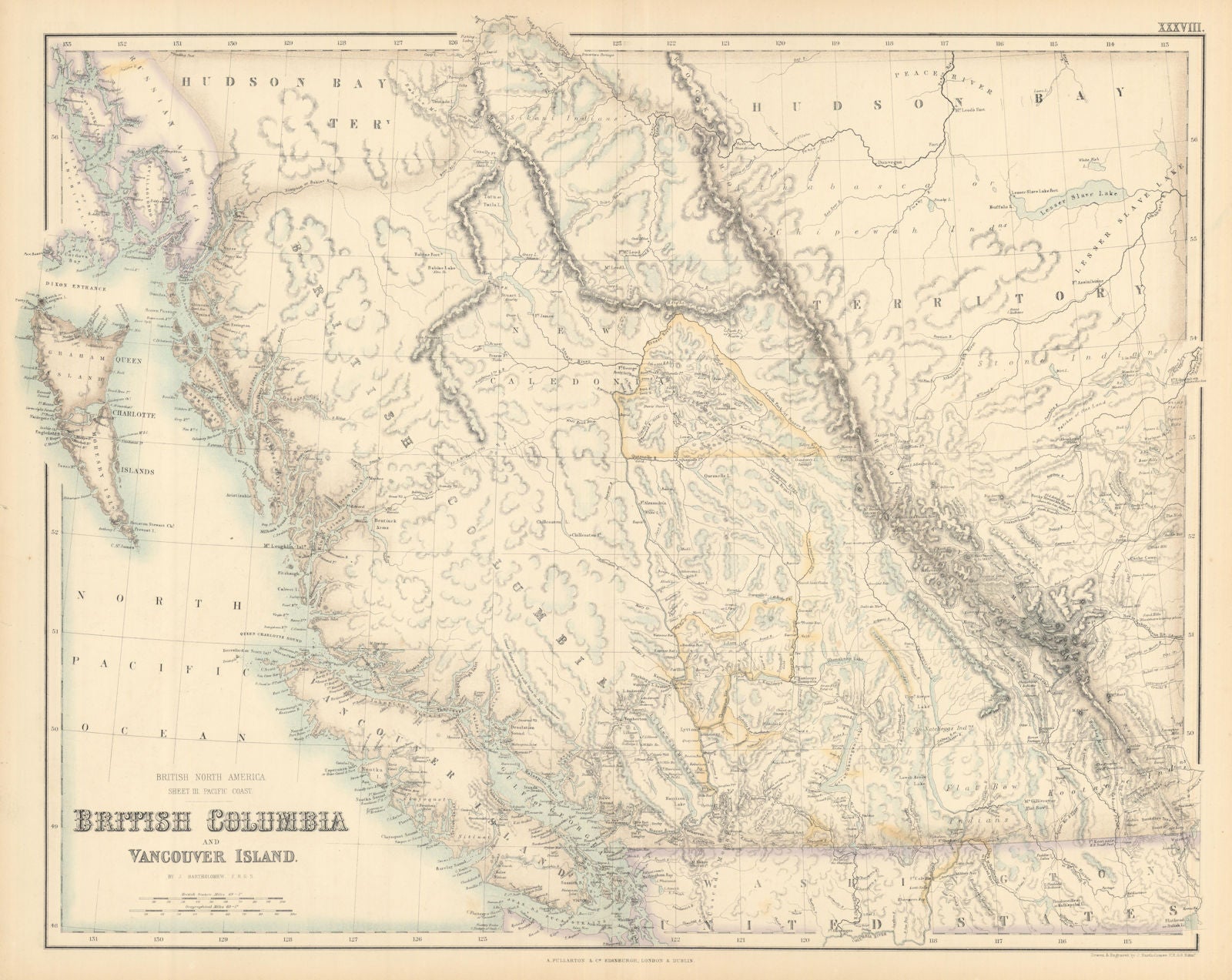 British Columbia and Vancouver Island. British North America c1863 old map